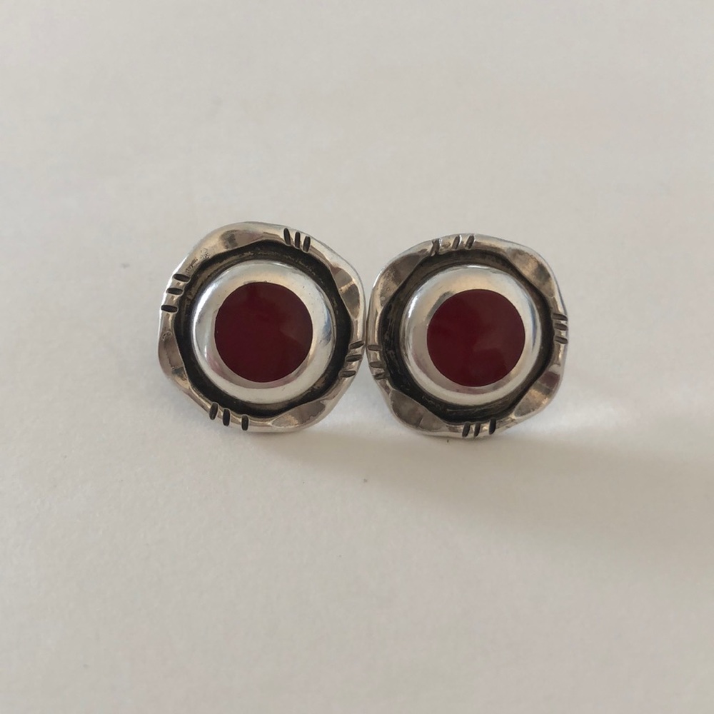 Sterling Silver & Red Stone Post Earrings – Southwestern Style!